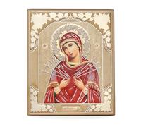 NKlaus Mère de Dieu des Sept Flèches - Icône en bois 15 x 18 cm - Chrétienne orthodoxe - Bénédiction 13952