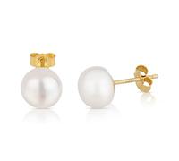 NKlaus Paire de 8mm de perle d'eau douce véritable Boucles d'oreilles 333 Or jaune 8 carats Bouton Perle 13148