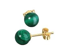NKlaus Paire de boucles d'oreilles en malachite 6mm or jaune 333 8 carats 7946