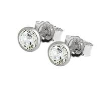 NKlaus Paire de clous d'oreilles 4,0mm Or blanc 585 Or 14 carats Boucles d'oreilles Cristal Zirconium Blanc 2075