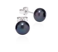 NKlaus Paire de clous d'oreilles Perle de Péacock 925 Argent Tahiti Couleur Perle de culture 8mm Boucles d'oreilles 11293