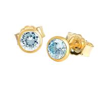 NKlaus Paire de clous d'oreilles véritable topaze bleue or jaune 585 14 carats or 4,0mm petites boucles d'oreilles 7939