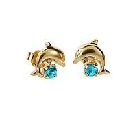 NKlaus PAIRES D'ENFANTS DORÉS Boucles d'oreilles bleu clair zirconia dauphin 5550