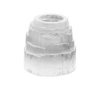 NKlaus Photophore en forme de tour de sélénite - 8,5 cm - Bougeoir en pierre naturelle pour la méditation, le reiki et le travail énergétique spirituel - Idéal comme décoration et cadeau