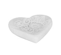 NKlaus Plaque de chargement en sélénite cœur 10 × 8 cm - Coque d'énergie faite à la main avec gravure florale, idéale pour nettoyer et charger les pierres précieuses, la méditation, les rituels et la