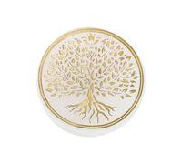 NKlaus Plaque de sélénite ronde 7,5 cm avec arbre de vie en or | La plaque de sélénite est adaptée pour la méditation, fabriquée à la main