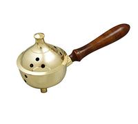 NKlaus Poêle à encens avec poignée en Bois véritable Laiton doré Ø 7cm pour encens Mode de Fonctionnement Charbon d'encens encensoir Travail Manuel 2169