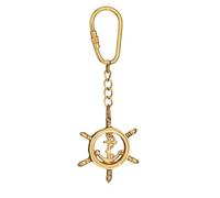 NKlaus Porte-clés gouvernail avec ancre en laiton - 11 x 4,5 cm - Décoration rétro nautique - 16027, or, M