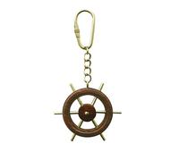 NKlaus Porte-clés gouvernail en bois et laiton - 13 x 5,5 cm - Décoration rétro nautique classique 16050, or, M