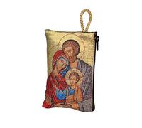 NKlaus Sac chapelet 7 x 10 cm - Sainte Famille brodée dorée avec fermeture éclair et boucle dorée - Étui religieux pour prière, pèlerinage et dévotion