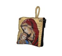 NKlaus Sac pour chapelet 6,6 x 7,2 cm - Marie en robe rouge brodée dorée avec fermeture éclair - Étui religieux pour prière et pèlerinage