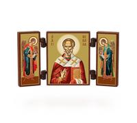 NKlaus - Saint Nicolas - icône chrétienne triptyque - Nikolaj Chudotvorec - voyage autel bois 36178