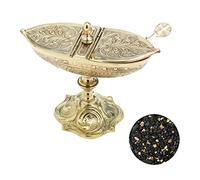 NKlaus Set de 3 pièces Bateau d'encens Or Jaune Cuillère 100g Mélange d'encens Pontifical 40688