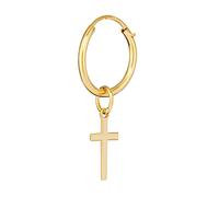 NKlaus Simple Créole Gothique 10 mm avec Croix 585 Or Jaune 14 carats Boucles d'oreilles Croix 14314
