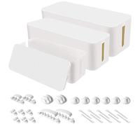 NKLL Lot de 3 boîtes de Rangement pour câbles avec Protection Contre Les surtensions pour Bureau Blanc