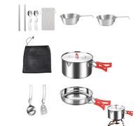 Nkmifeg Batterie de cuisine de randonnée | Équipement de survie en acier inoxydable avec ustensiles - Ensemble de cuisine avec sac de transport | Pour cuisine, jardin, pique-nique, randonnée, pêche