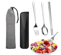 Nkmifeg Set De Couverts - Étui De Rangement Réutilisable,Acier Inoxydable Fourchette Cuillère Baguettes - pour Étudiants Adultes Adolescents Camping Déplacements École