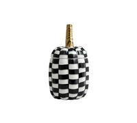 NKNLKS Ceramic Pumpkin Canister Set - Black & White Striped Crackle Glaze with Gold Stem, Hand-Painted Storage Jars (Tall 25.5cm + Short 19.5cm)