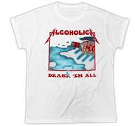 NKNSWUUL ALCOHOLICA DRUNK'EM All Funny Present Ideal Gift Unisex Mens Tshirt White L
