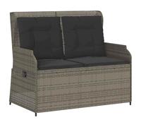 NKOPPFG Banc de jardin réglable avec coussin en rotin synthétique gris | Rotin PE résistant aux intempéries, housses amovibles et lavables, cadre en acier revêtu par pulvérisation
