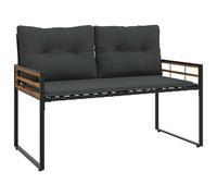 NKOPPFG Banc multicouche en bois avec coussin uni gris pâle 114 cm | bois d'acacia, cadre en acier, intérieur et extérieur, pieds réglables, coussin amovible