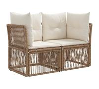 NKOPPFG Canapé de jardin 2 places en polyrotin beige | Design modulaire, housses de coussin amovibles, pieds réglables en hauteur, cadre en acier revêtu par pulvérisation