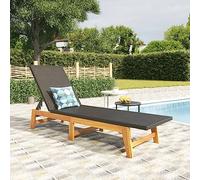 NKOPPFG Chaise longue classique en bois d'acacia massif et rotin synthétique noir, dossier réglable sur 4 positions pour un confort optimal, idéal pour la piscine, la terrasse ou le jardin