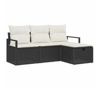 NKOPPFG Ensemble de canapé de jardin 4 places en polyrotin noir crème | Design modulaire, compartiments cachés, résistant aux intempéries, résistant aux UV, lot de 4
