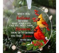 NKPDesigns Believe Beyond What You See Ornement - Oiseaux cardinaux ronds en acrylique - Message du ciel et de l'amour - Décoration de Noël commémorative - Cadeau pour la perte d'un être cher