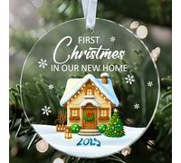 NKPDesigns Décoration de Noël en acrylique « First Christmas in Our New Home 2025 » - Décoration de sapin de Noël - Souvenir de vacances rond - Cadeau pour amis