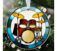 NKPDesigns Ornement de batterie - Design rond en acrylique pour les amateurs de musique et les batteurs - Décoration de sapin de Noël musicale - Cadeau pour les membres du groupe ou les musiciens