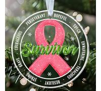 NKPDesigns Ornement de survivant du cancer du sein en acrylique - Ruban rose - Décoration de sapin de Noël - Décoration ronde souvenir de vacances - Cadeau pour survivant, famille, ami