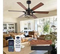 NKPU Ventilateur de plafond rustique de 132,1 cm avec lumière et télécommande, ventilateur de plafond rustique industriel marron avec moteur réversible à 6 vitesses et double finition 6 lames