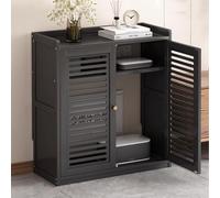 NKSTRWR Armoire De Rangement pour Routeur Wi-FI, Multiprise Et Rangement pour Câbles, Étagère À Deux Niveaux, Solution pour des Espaces Épurés(Black,H67cm/26in)