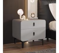 NKSTRWR Table De Chevet avec 2 Tiroirs, Table D'appoint Haute Moderne du Milieu du Siècle, Table De Chevet avec Tiroir Finition Cuir PU,pour Chambre À Coucher(Light Gray,50cm/19.7in)