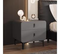NKSTRWR Table De Chevet avec 2 Tiroirs, Table D'appoint Haute Moderne du Milieu du Siècle, Table De Chevet avec Tiroir Finition Cuir PU,pour Chambre À Coucher(Gray,45cm/17.7in)
