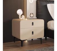 NKSTRWR Table De Chevet avec 2 Tiroirs, Table D'appoint Haute Moderne du Milieu du Siècle, Table De Chevet avec Tiroir Finition Cuir PU,pour Chambre À Coucher(Khaki,40cm/15.7in)