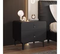 NKSTRWR Table De Chevet avec 2 Tiroirs, Table D'appoint Haute Moderne du Milieu du Siècle, Table De Chevet avec Tiroir Finition Cuir PU,pour Chambre À Coucher(Black,50cm/19.7in)