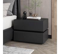 NKSTRWR Table De Chevet avec Capteur Lumineux LED, Moderne Table De Chevet en Bois Massif Intelligente avec 2 Tiroirs, Lumière À Intensité Variable 3 Couleurs(Black,60cm/23.6in)