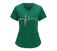 Nlaayong Blouse Medicale Femme, Infirmière Blouse Tunique de Travail Femme Uniforme Médicale Manches Courtes Col en V Femme Uniforme pour Salon de Beauté, Coiffure, Massage, Spa Chemisier