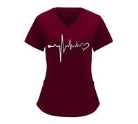 Nlaayong Blouse Medicale Femme, Infirmière Blouse Tunique de Travail Femme Uniforme Médicale Manches Courtes Col en V Femme Uniforme pour Salon de Beauté, Coiffure, Massage, Spa Chemisier