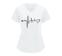 Nlaayong Blouse Medicale Femme, Infirmière Blouse Tunique de Travail Femme Uniforme Médicale Manches Courtes Col en V Femme Uniforme pour Salon de Beauté, Coiffure, Massage, Spa Chemisier