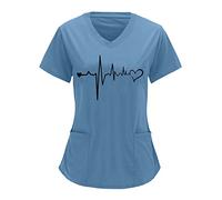 Nlaayong Blouse Medicale Femme, Infirmière Blouse Tunique de Travail Femme Uniforme Médicale Manches Courtes Col en V Femme Uniforme pour Salon de Beauté, Coiffure, Massage, Spa Chemisier
