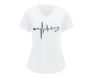 Nlaayong Blouse Medicale Femme, Infirmière Blouse Tunique de Travail Femme Uniforme Médicale Manches Courtes Col en V Femme Uniforme pour Salon de Beauté, Coiffure, Massage, Spa Chemisier