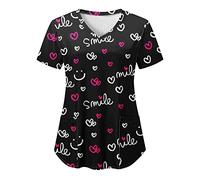 Nlaayong Blouse Medicale Femme Tenue Infirmiere Professionnelle Blouse Medicale avec Motif, Manches Courtes et col en V