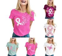 Nlaayong Cancer du Sein Octobre Rose T-Shirt, Ruban Rose de Sensibilisation au Cancer du Sein d'Octobre T-Shirt, Femme Grande Taille Sexy Tee Shirt, S-XXL