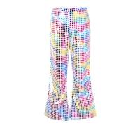 Nlaayong Carnaval Pantalon Patte d'Eléphant évasé à Paillette Enfant Fille Evasé Pantalon à Paillettes Brillant Pants Taille Elastique Haute de Disco Costume Spectacle Dancewear
