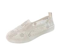 Nlaayong Chaussures Plates pour Femme - Dentelle Dirndl - Baskets Respirante - Chaussures d'été Blanches - Chaussure de Mariage - Chaussure de Tennis