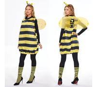 Nlaayong Déguisement Abeille Adulte Costume d'abeille 4 Pièces Robe Rayée + Ailes + Serre-Tête+ Bas Costumes Cosplay pour Halloween Carnaval Fête