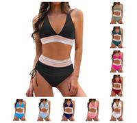 Nlaayong Maillot de Bain Femme 2 Pieces Col V Taille Haute Triangle Bikini Set Push Up Sexy Élégant Beachwear Ensemble de Swimsuit
